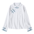 thumbnail image 5 of Pxiakgy Linen Tops for Women Vacation Beach Solid Blouses Summer Gauze Shirts Boho Shirts Elbow Sleeve Mexican Shirts Dressy Blouses Breathable Top 3/4 Length Sleeve Womens Tops White XL, 5 of 5
