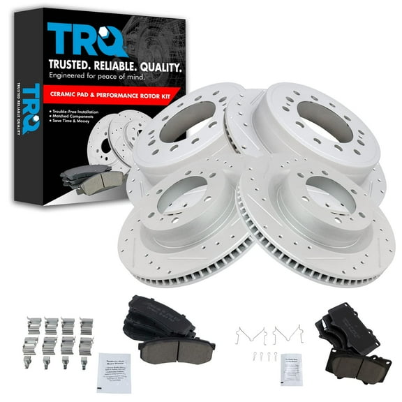 TRQ Front and Rear Performance Brake Pad & Rotor Kit Brake Pads Brake Rotors Set Ceramic Premium G-Coated Fits Select 2010-2022 Lexus GX460 Toyota 4Runner