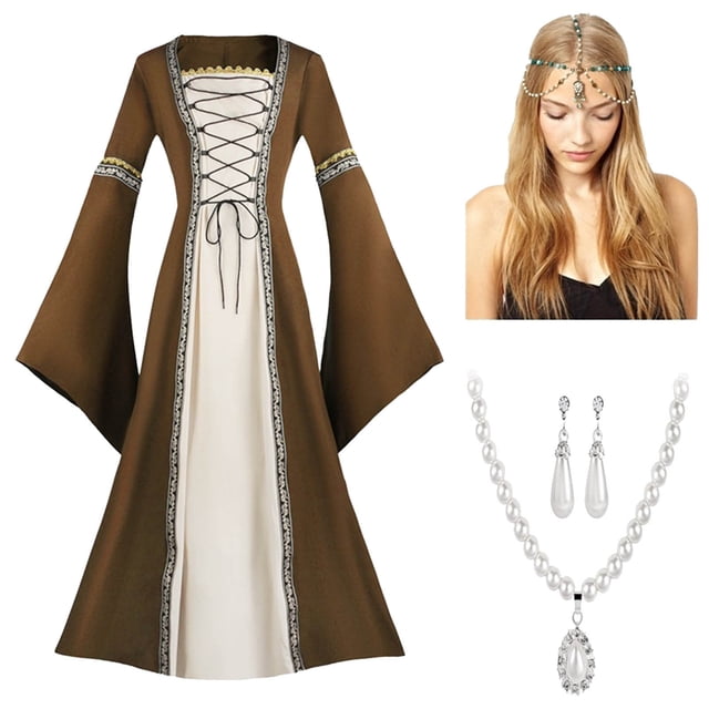 SXcggal Robe Rétro Gothique pour Femme Robe Femme Imprimé Robes Vêtements de Théâtre Robe Élégante Vêtements Vêtements de Cour Polyvalent Décontracté Vêtements Uniques