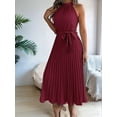 thumbnail image 4 of Women'S 2025 Summer Sleeveless Halter Neck Pleated Midi Cocktail Dresses A Line Flowy Beach Sun Dress Wine Red XL, 4 of 8