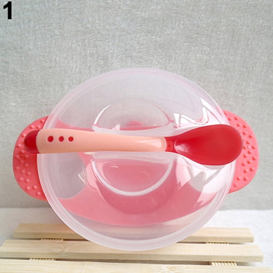 Baby Kid Suction Bowl Temperature Colour Changing Spoon baby Feeding Tableware 