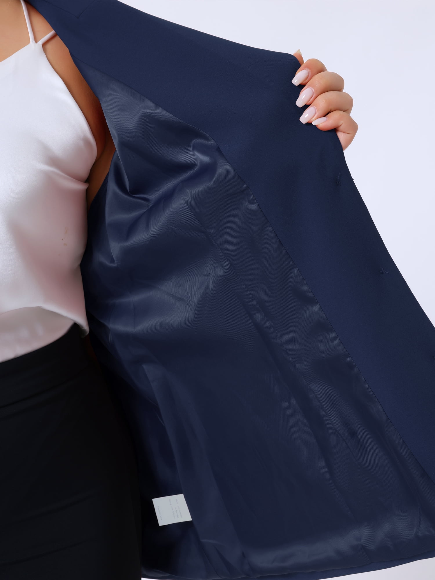DARING DIVA Women's Plus Short Puff Sleeve Notched Lapel Blazer Jackets Navy Blue 2X