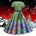 thumbnail image 2 of Nafuu Women Dress Colorful Print Short Sleeve Casual Elegant Style Flowy A Line Mini Party Wear Holiday Festive Outfit Leisure Home Sundress,Green, 2 of 4