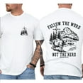 thumbnail image 5 of Faith Follow The Word Not The Herd T-Shirt Unisex – Double-Sided Christian Graphic Tee with Cross, Cow & Mountain Design, 5 of 7