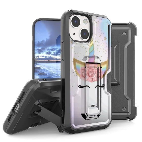 Armor Kombo Holster Rugged Cover Designed For Apple iphone 13 6.1" Case Black/Black