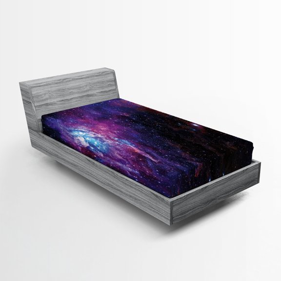 Ambesonne Galaxy Fitted Sheet, Mother Nebula View, Twin Size, Purple Black Blue