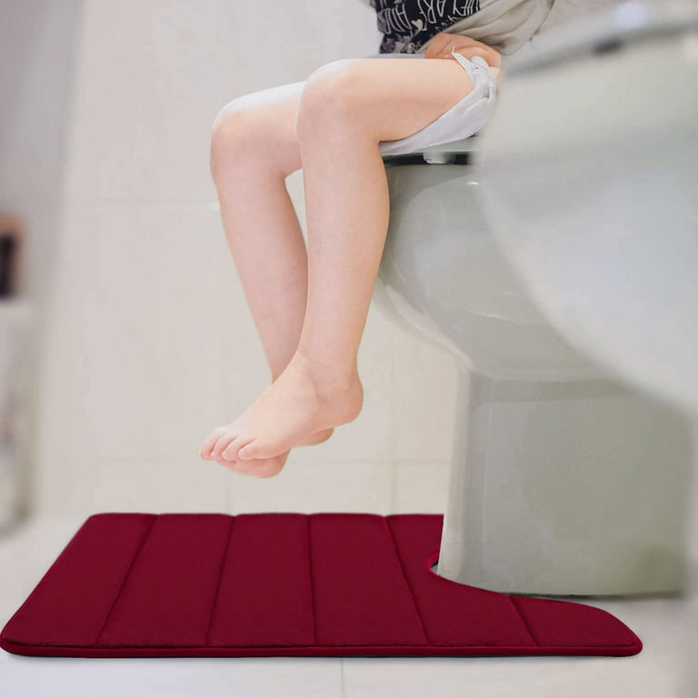smiry Memory Foam Bathroom Rugs Toilet Mats, U-Shaped Contour Carpet, 20 inch x 24 inch, Wine Red, Size: 20x24/50x60 cm