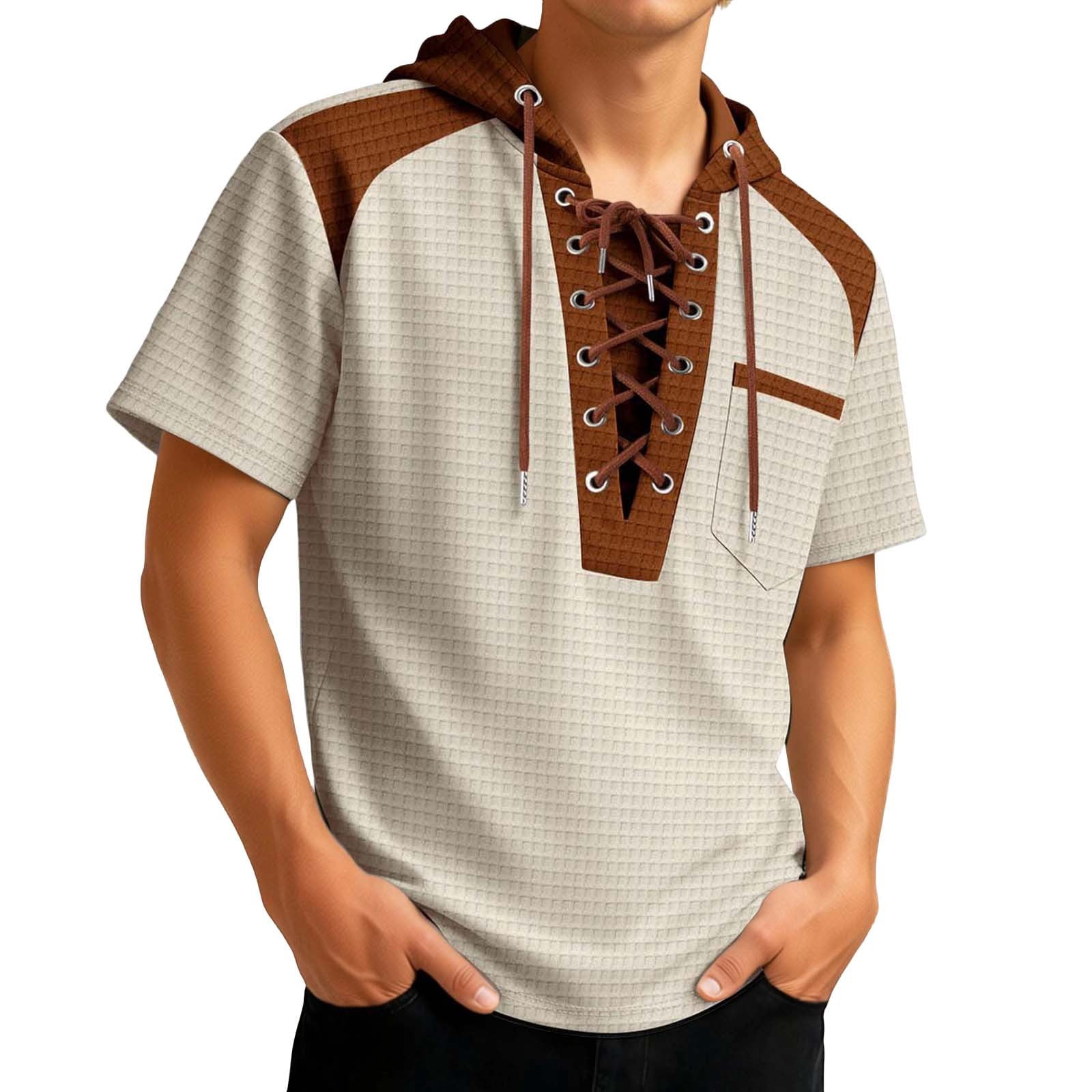 Rhuody Mne'S T Shirts Adult Referee Shirt V Neck Striped Sweatshirt Short Sleeved Top Casual Clothing Khaki S
