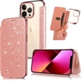 thumbnail image 5 of Compatible with iPhone 14 Pro Max Bling Wallet Case Sparkly PU Leather Shiny Glitter Flip Kickstand Card Holder Soft Clear Back Fashion Luxury Protection Shockproof Cover for Women Girls, 5 of 10