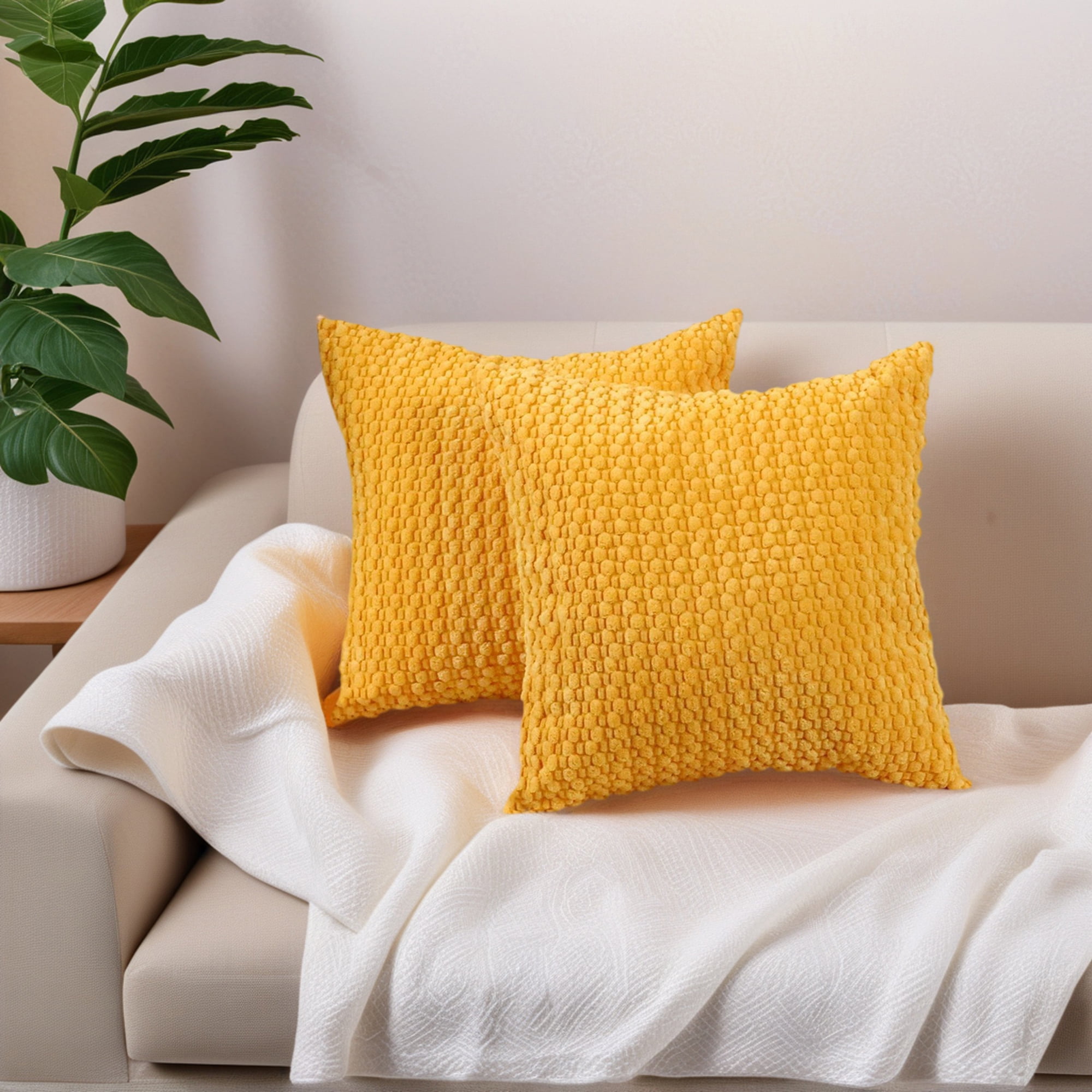 Unique Bargains Corduroy Throw Pillow Covers Set of 2 Yellow 16" x 16"