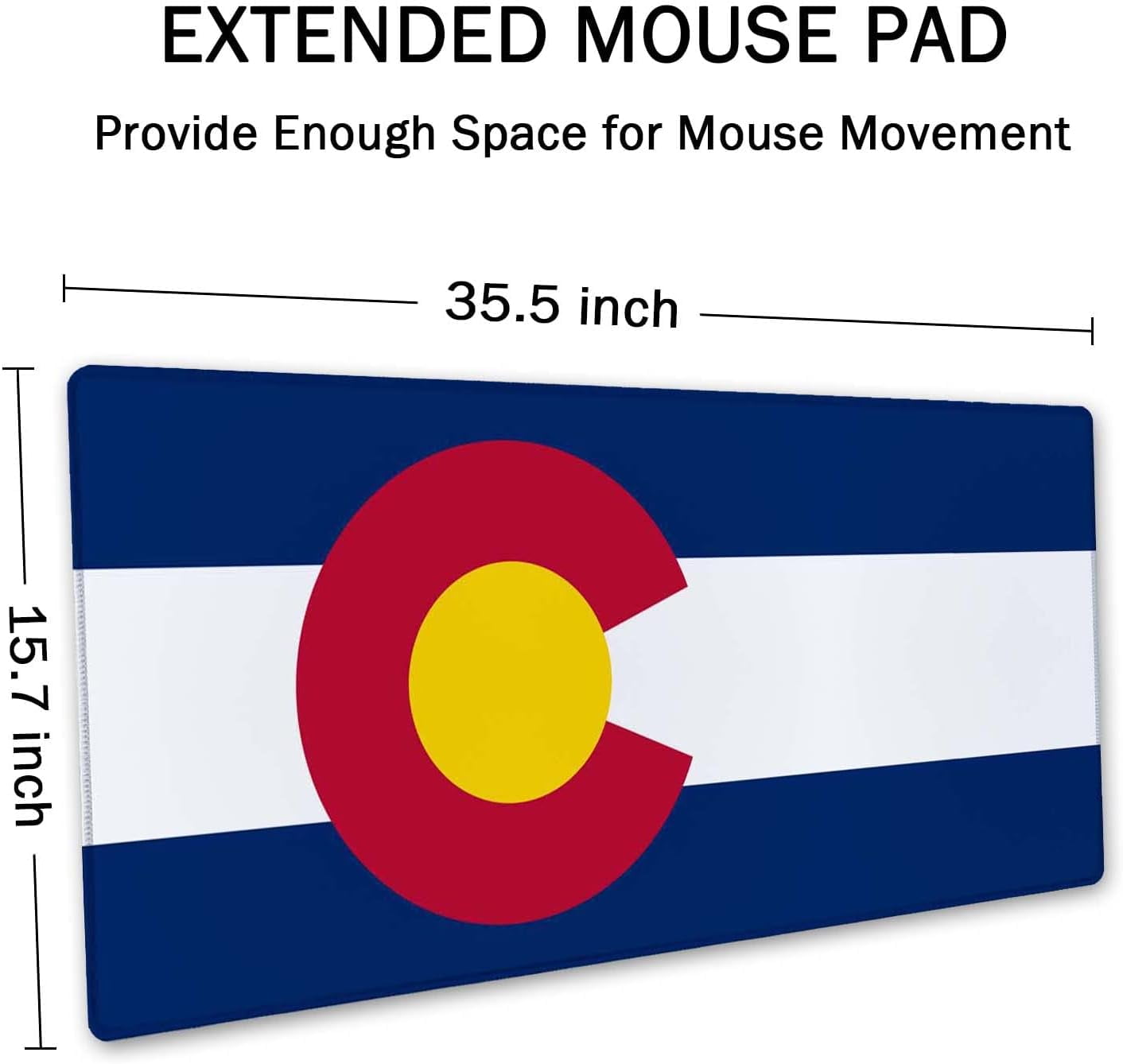 Extended Gaming Mouse Pad Mat Large Desk Mat Non Slip Rubber Base Computer Desktop Laptop Keyboard Mouse Mat Stitched Edges, 35.4x15.7 in XXL Waterproof Mousepad for Work Game, Colorado Flag
