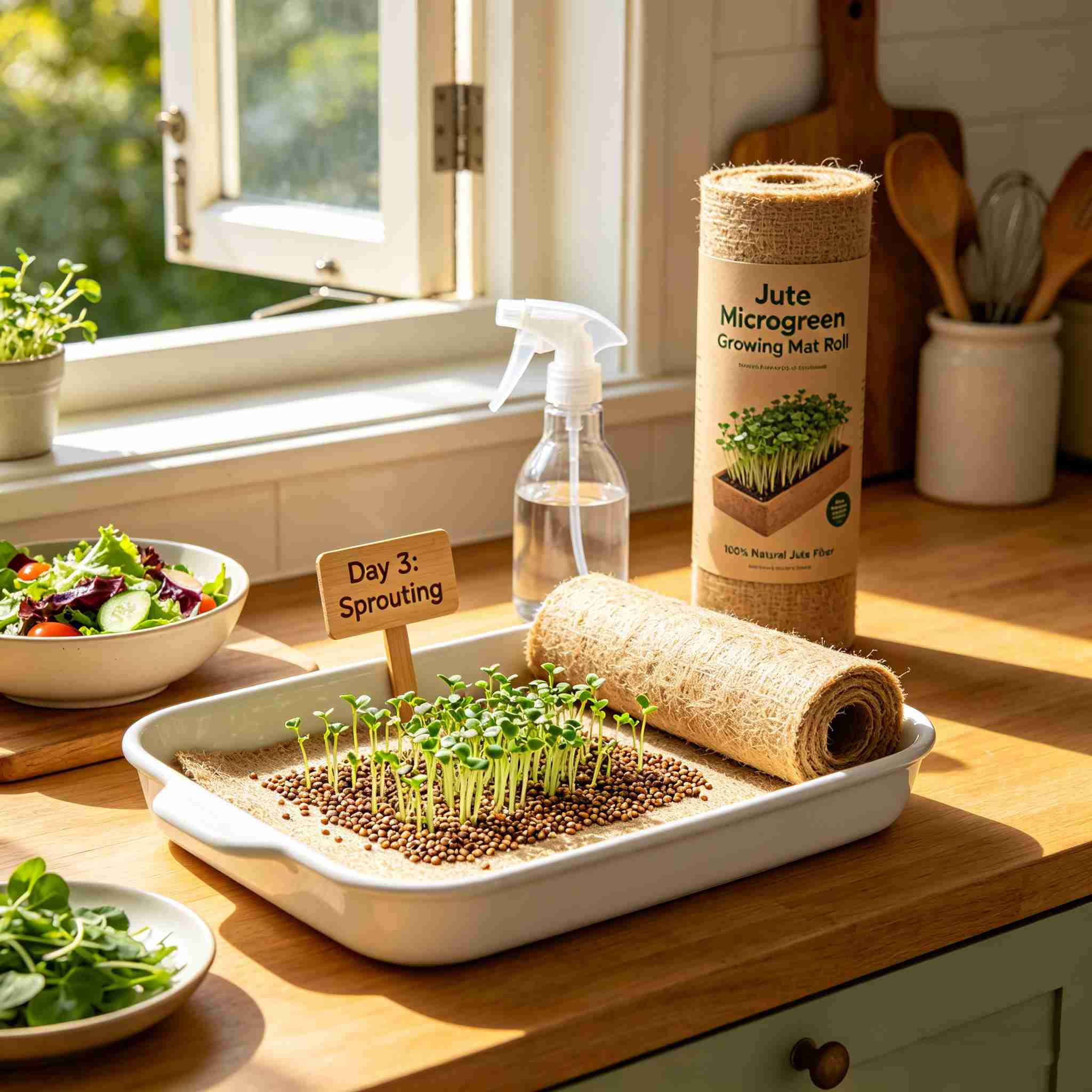Microgreens Growing Mat Jute Fiber Grow Mats, 10" x 180" Hydroponic Grow Pads for Wheatgrass, Sprouts, Hydroponics Seed Starter Trays, Organic