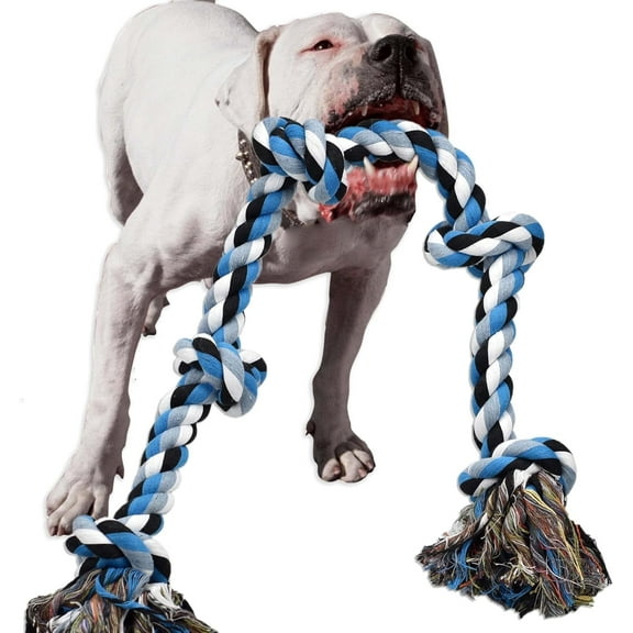 LECHONG Dog Rope Toys with 5 Knots for Aggressive Chewers, Large Dog Toys, Blue