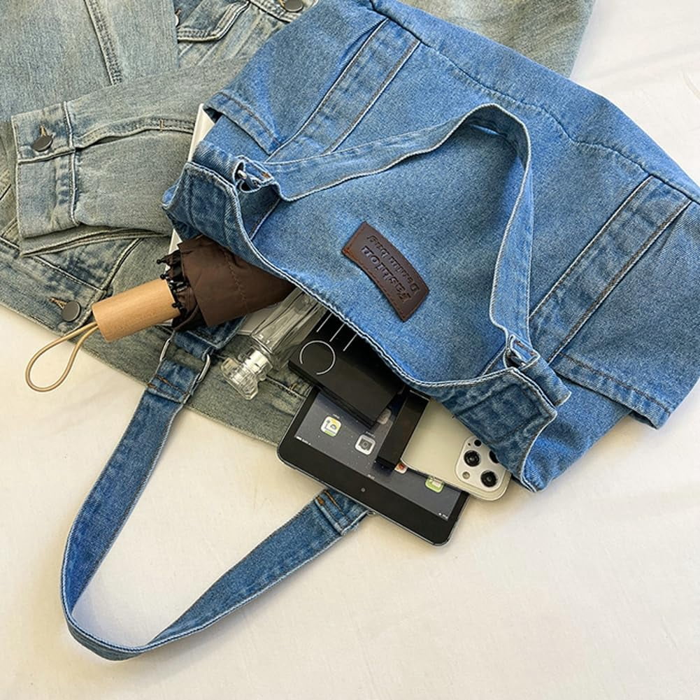 Denim Tote Bag Large Capacity Jean Purses for Women Handbags Soft Shoulder Ladies Purses