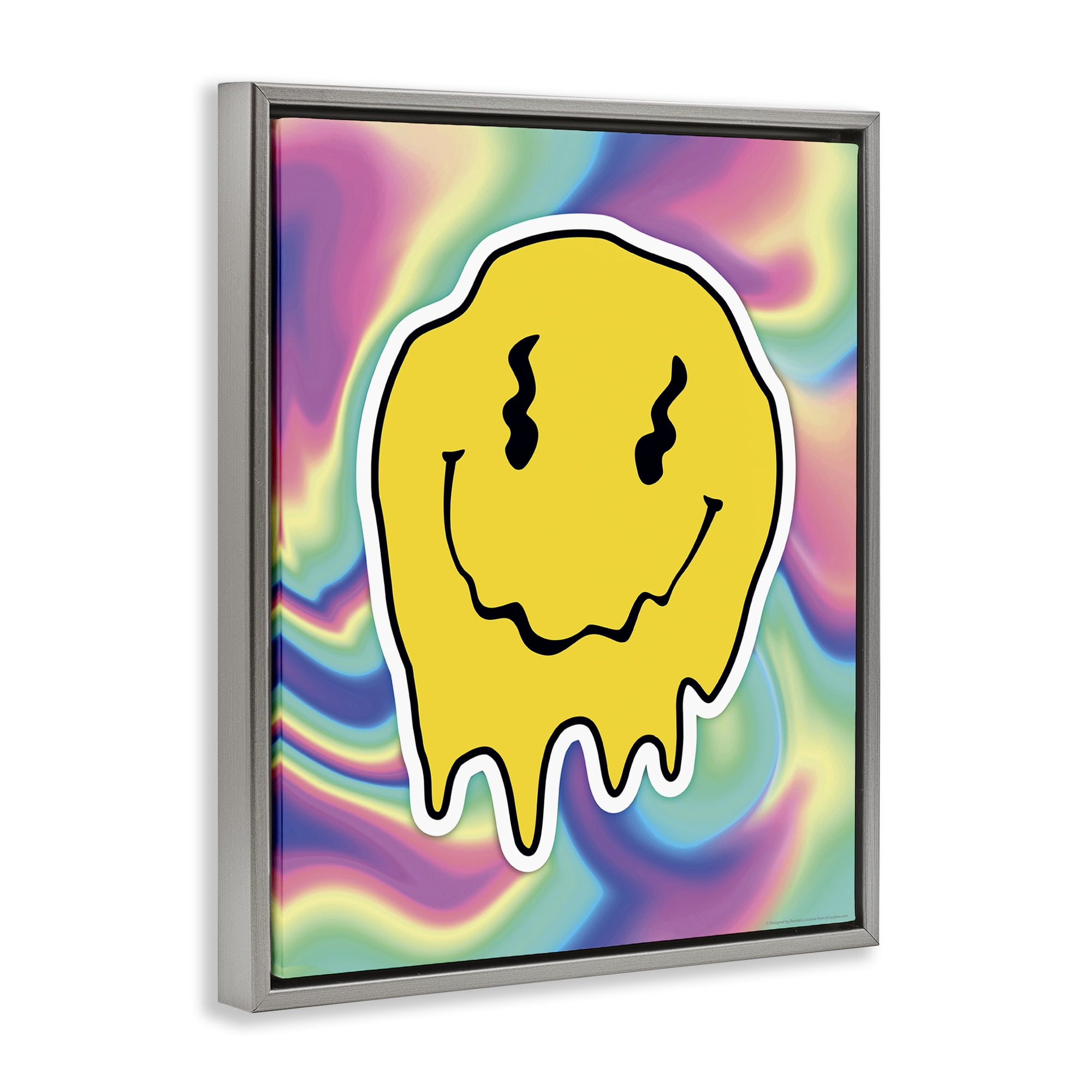 Stupell Industries Abstract Melting Smiley Abstract Painting Gray Floater Framed Canvas Art Print Wall Art, 25 x 31