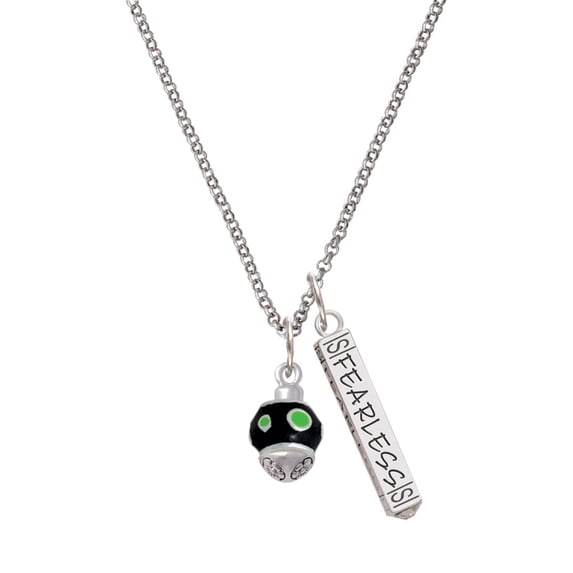 Delight Jewelry Silvertone Lime Green Dots on Black Spinner Silvertone Fearless Bar Charm Necklace, 23"