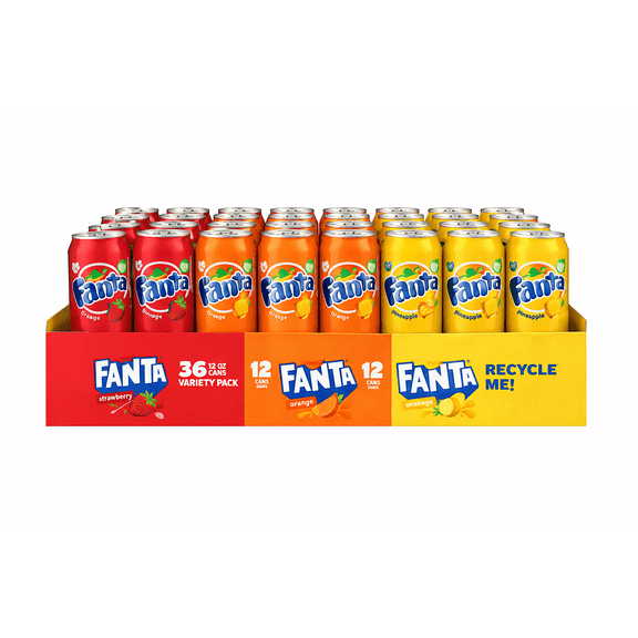 Fanta Variety Pack Soda Cans 12 oz – Strawberry Orange Pineapple Flavors – 36 Ct