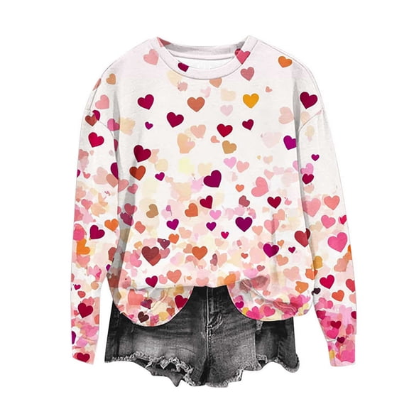 Valentines Day Shirts Women Heart Graphic Long Sleeve Shirt Loose Crewneck Sweatshirt Valentines Womens Tops Spring Outfits for Women 2026