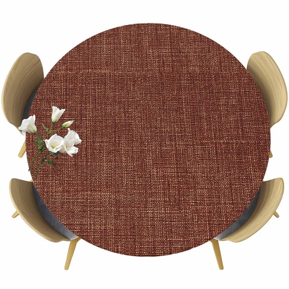 Dark Brown Round Tablecloth, Fitted Table Cover with Elastic for 36"-44" Round Tables, Vintage Country Monochrome Chocolate Color Table Cloth Outdoor Indoor Dinning Party Waterproof Tablecloths