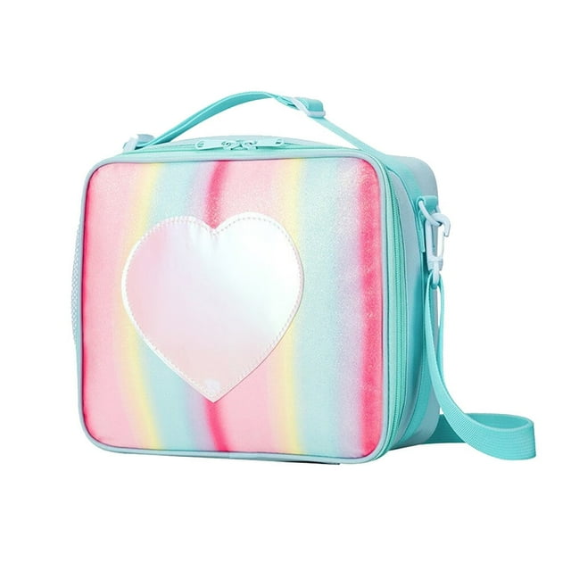 Kids Lunch box Insulated Soft Bag Mini Cooler Thermal Meal Tote Kit for Girls Boys Glitter-RainBow