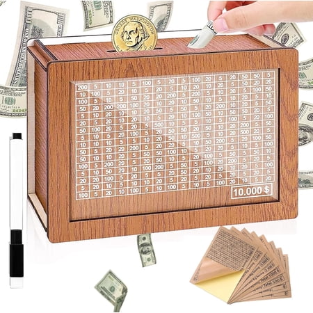 Wooden Money Saving Challenge Box Cash Vault Piggy Bank,Savings Challenge Box,Wooden Digital Piggy Bank,Wooden Money Save Box,for Adults Kids Savings Goals Smash Box Saver (A)