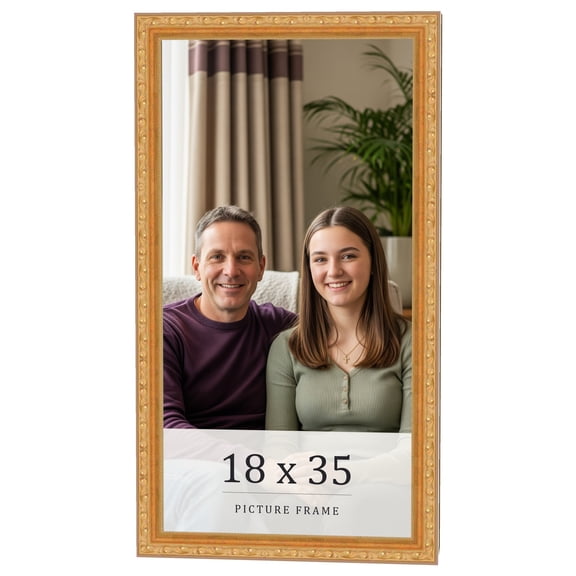 18x35 Frame Gold Solid Wood Picture Frame Width 1.125 Inches | Interior Frame Depth 0.375 Inches |