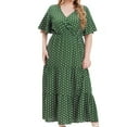 thumbnail image 5 of bnaln Women's Plus Size Maxi Dresses Summer Polka Dots Wrap Dress V Neck Short Sleeve Casual Dresses A Line Tiered Long Dress Elegant Boho Dresses Party Wedding Guest Dresses, 5 of 5