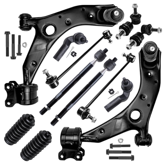 Detroit Axle - 12pc End Suspension Kit for 2004-2009 Mazda 3, 2009 Mazda 3 Sport, 06-17 Mazda 5, 2 Front Lower Control Arms w/Ball Joints 4 Outer Inner Tie Rods 2 Boots 4 Front Rear Sway Bars