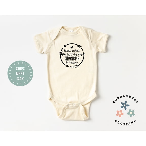 Grandma In Heaven Baby Onesies Bodysuit, Handpicked For Earth By My Grandma In Heaven Bodysuit, Memorial Baby Onesie, Baby Shower Gift Cool Baby Clothing, Cute Baby Onesie, BABY BODYSUIT LAT 4424