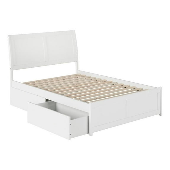 Kingfisher Lane Solid Wood Full Bed and Footboard with Storage Drawers in White