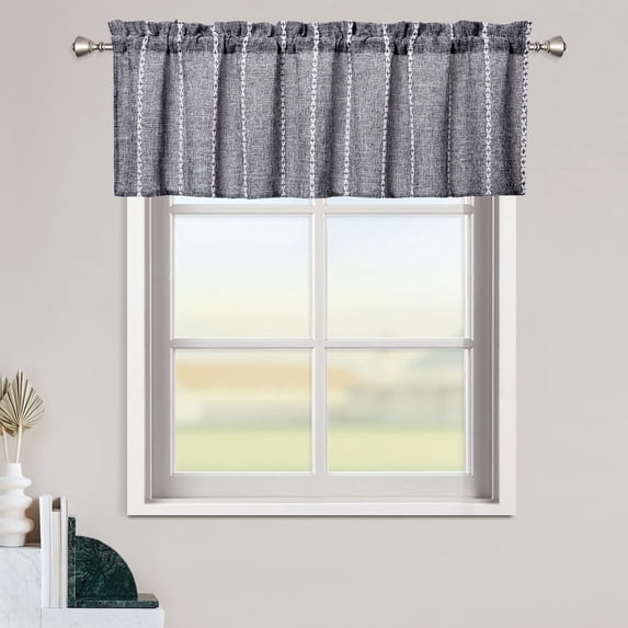 Shininglove Black Curtain Valance Farmhouse Cafe Kitchen Valances Short Window Treatment for Bathroom, 52" W x 15" L