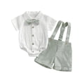 thumbnail image 2 of SHenli Boy 2Pcs Set Bow Tie Button Down Shirt Bodysuit Top Striped/Plaid Shorts Summer Outfit for 0-18M, 2 of 3