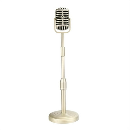 Vintage Desktop Microphone Prop Model with Adjustable Height  Classic Retro Style Microphone Stand Mic Prop Gold