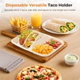 thumbnail image 4 of 25 PCS Disposable Taco Holders, Bagasse Pulp 2-Slot Taco Plate with Side Compartments, Safe Plant Fiber Tray for Taco Tuesday, Party, Sandwich, Hot Dog, Sauce & Snack Serving, 4 of 8