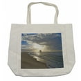 thumbnail image 1 of Nautical Shopping Bag, Sailing Ship Close to Sandy Beach in Moody Sunset Paradise Tropical Theme, Eco-Friendly Reusable Bag for Groceries Beach and More, 15.5" X 14.5", Cream, by Ambesonne, 1 of 2