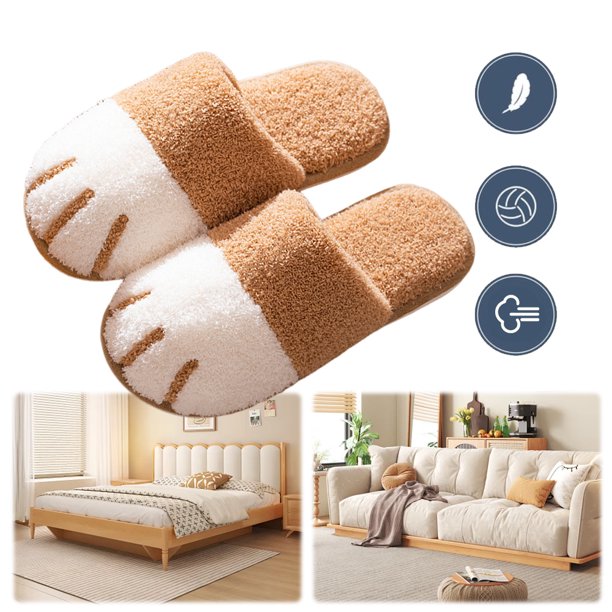 Suaves Y Cálidas para El Pantuflas Térmicas Planas Con Forma Pata Gato Felpa Cómodas Antideslizantes Sala Estar
