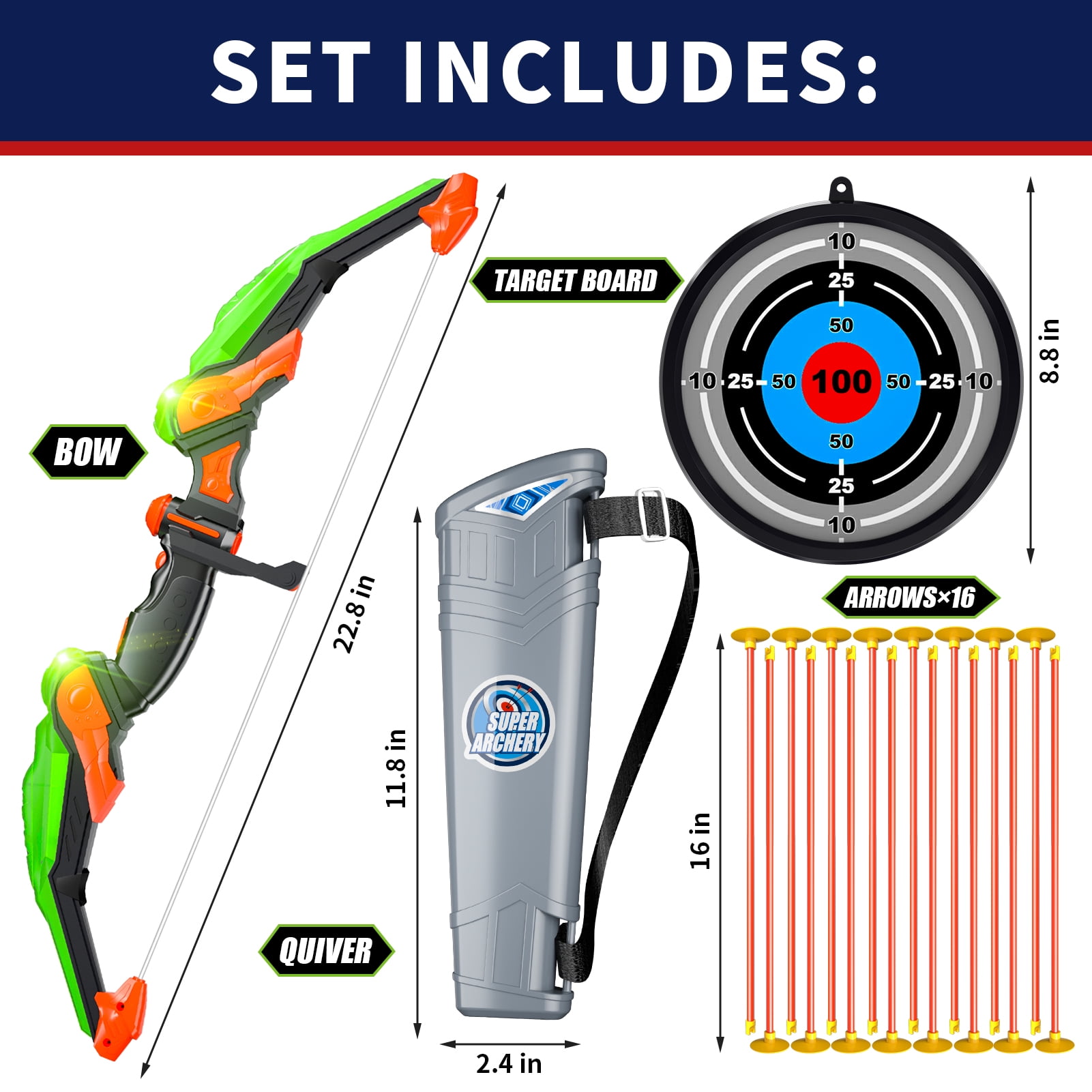 KukuFun Kids Bows and Arrows for Boys Girls Ages 4-8-12, Kids Archery Set Toys for Kids Boys 6 7 8 9 10 11 12 Years Old