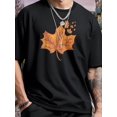 thumbnail image 1 of Camiseta informal con estampado de hoja de arce para hombre: manga corta, algodón, diseño otoñal con vibrantes estampados de hojas naranjas y amarillas, ideal para un estilo urbano con temática natura, 1 of 6