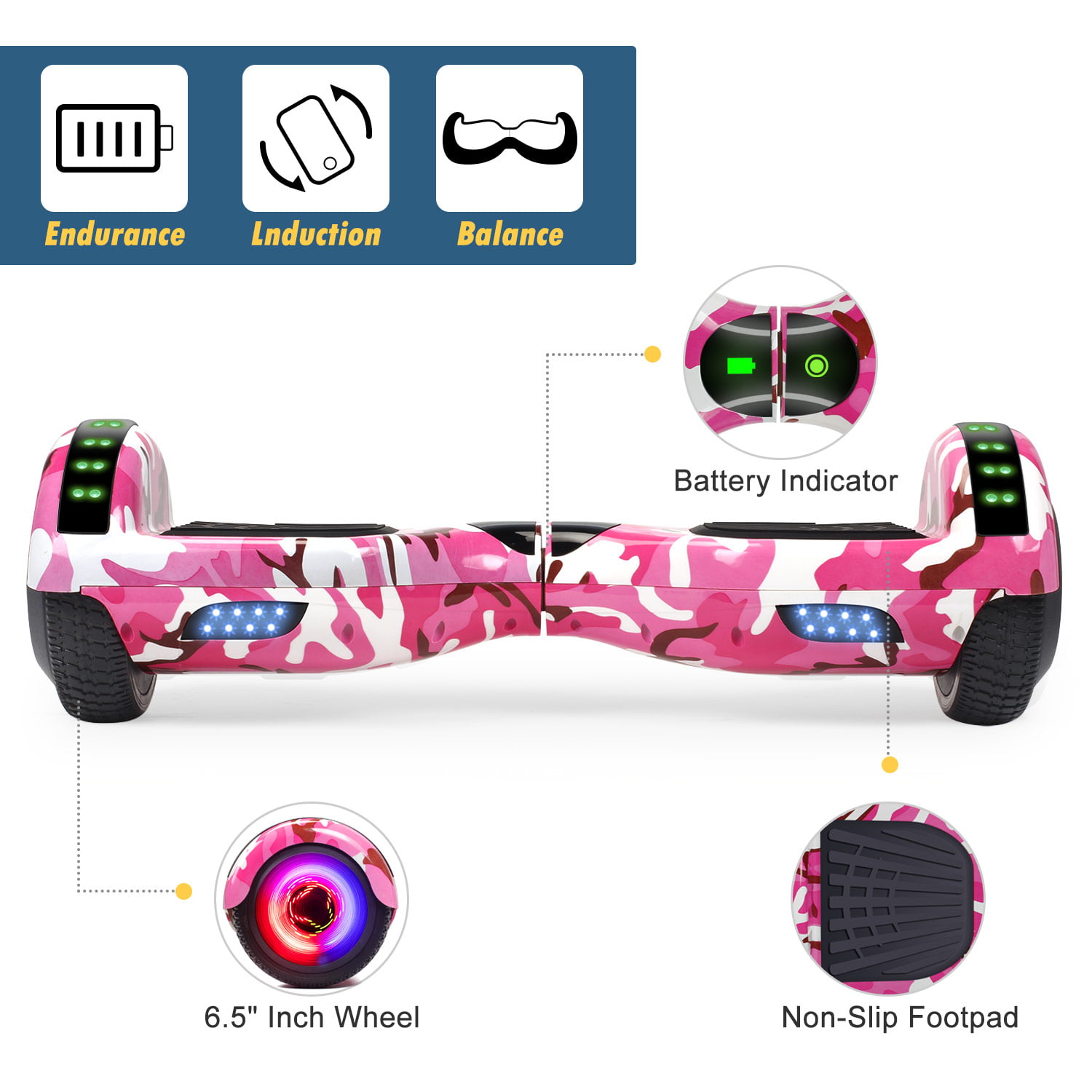 Hoverboard enfant Camouflage Rose 6,5'' Bluetooth Gyropode 250W - Cdiscount  Sport