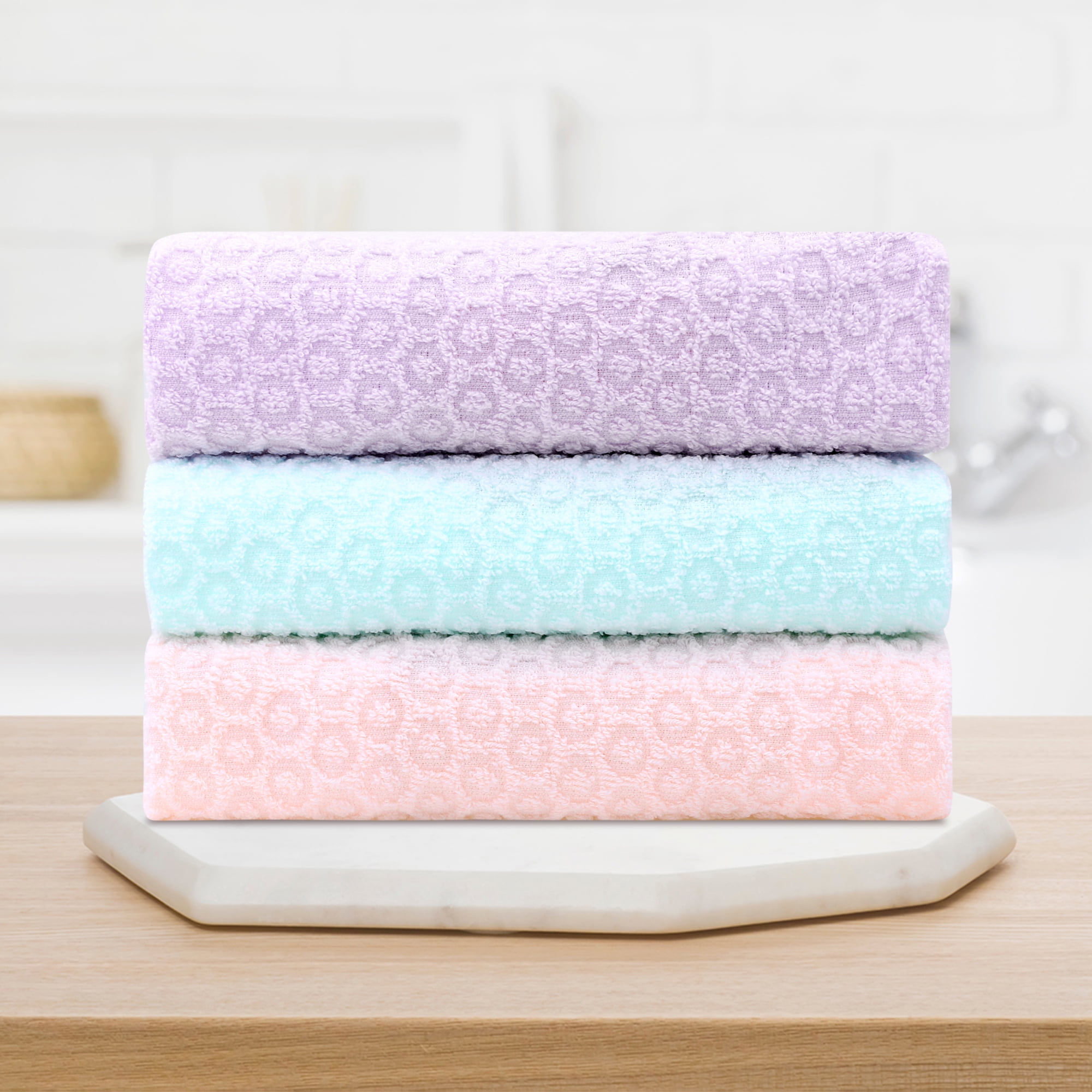 Unique Bargains Solid Bathroom Hand Towel Cotton Hand Towel Set for Kitchen Purple 2-Piece