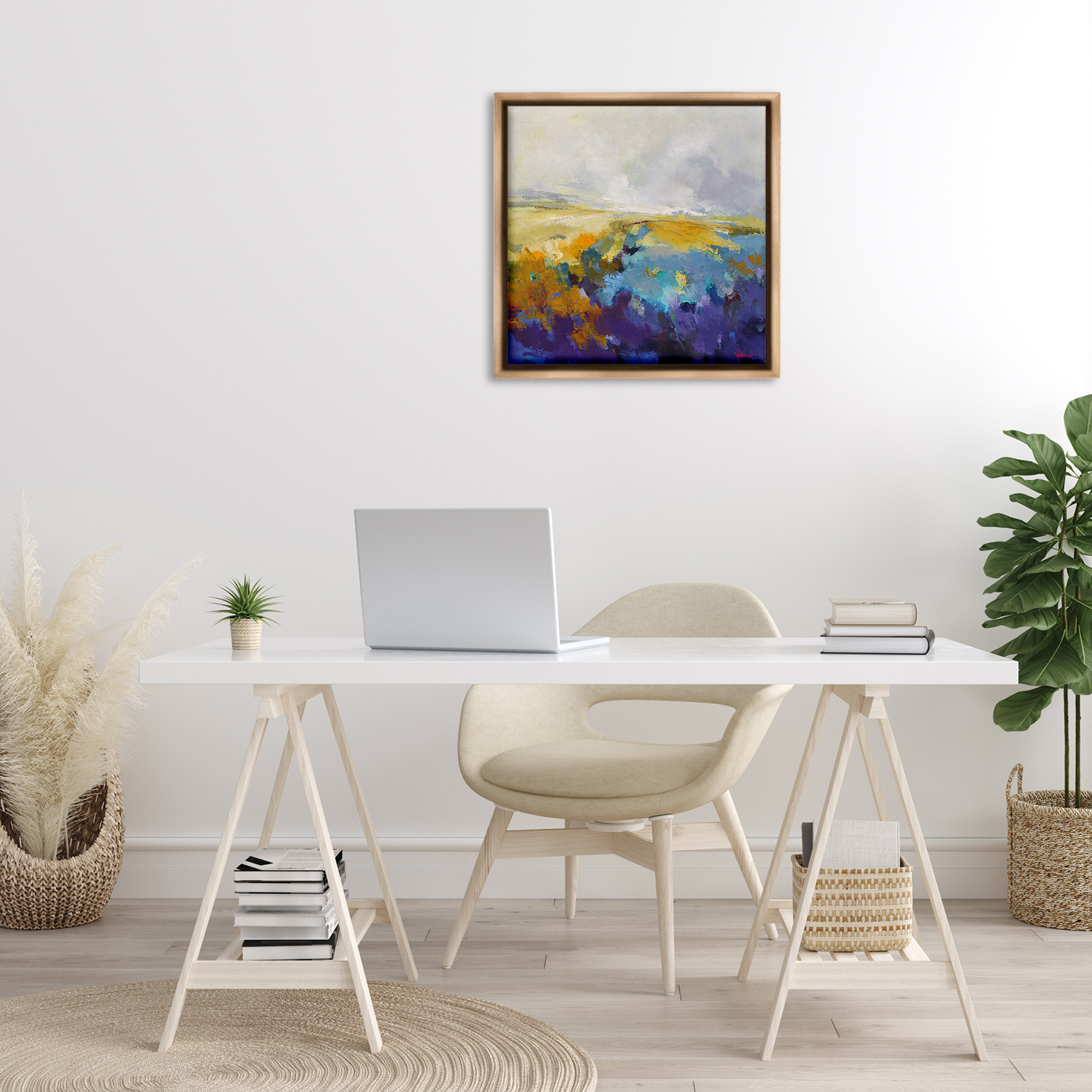 Stupell Industries Expressive Country Field Landscape Painting Brown Floater Framed Canvas Art Print Wall Art, 25 x 25