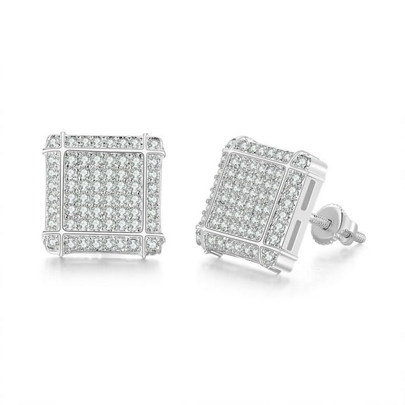 NUNCAD Pave Square Stud Ice Cube Earrings Cubic zirconia Unisex Hip Hop Stud Earrings