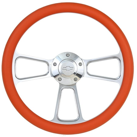 Orange Steering Wheel 14 Inch Aluminum with Chevy Installation Adapter and Horn