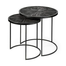 Set Of 2 Dark Wood Round Top Accent Tables With Black Iron Frame Set Of 2 Dark Wood Round Top Accent Tables With Black Iron Frame