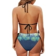 thumbnail image 6 of Chririnla Women's Halter Neck Triangle Bikini Set - Tropical Monstera Leaf Gradient Print, Quick Dry Tie Side Two Piece Swimsuit for Beach Vacation & Pool Party, 6 of 9