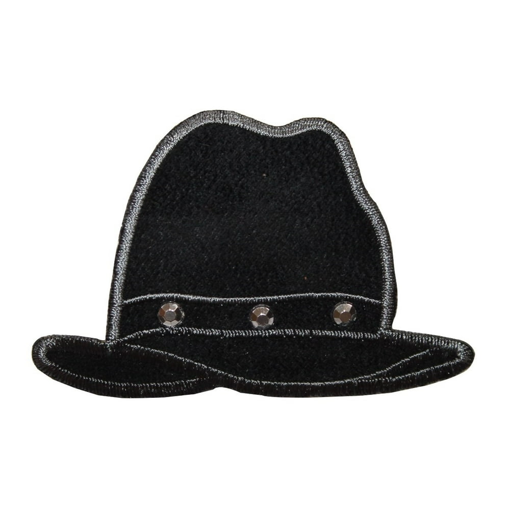 ID 7972 Black Jeweled Cowboy Hat Patch Western Cap Embroidered Iron On