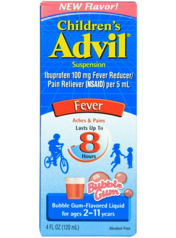 Advil Ibuprofen Fever Reducer/Pain Reliever Oral Suspension, Bubble Gum 4 oz (Pack of 2)