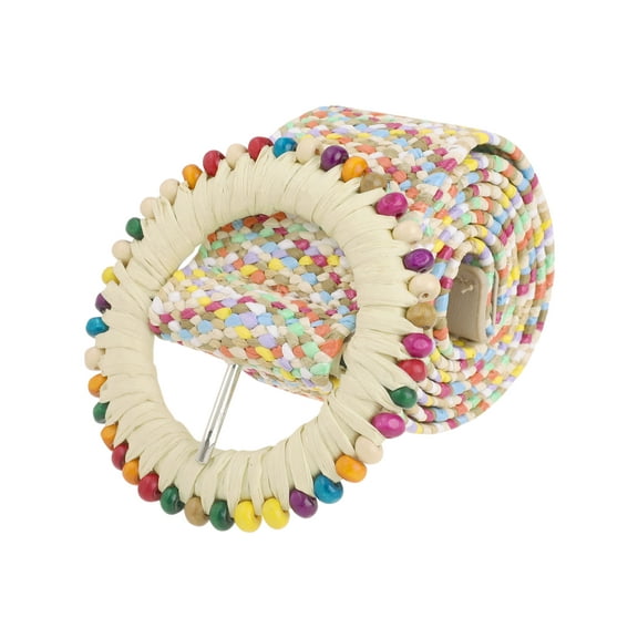 INSPIRE CHIC Women Colorful Boho Belts, Sweet Cute Straw Rattan Woven Stretch Round Buckle Elastic Wide Waistband for Dress 41.3x2.0"(LxW) Colorful-1