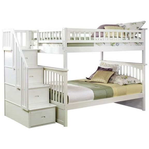 Leo & Lacey Full Over Full Staircase Bunk Bed in White