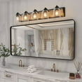 thumbnail image 3 of ACE-LIGHTS,5-Light Farmhouse Vanity Light Fixture,Bathroom Wall Sconce(Bulb Not Included) with Clear Seeded Glass Shades,Modern Industrial Design for Bathroom,Bedroom,Entrance,Passage(Black), 3 of 11